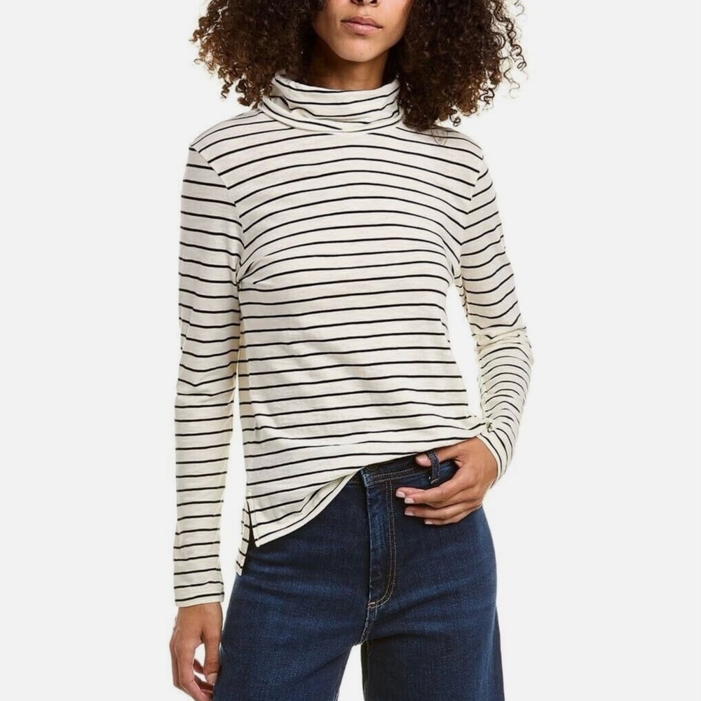 💔SOLD💔Medium Madewell Whisper Viscose Blend Crop Turtleneck Sweater Striped
